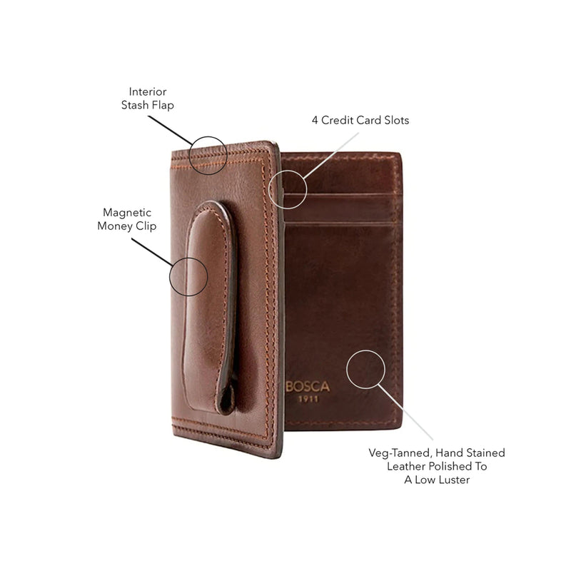 Bosca Dolce Leather Deluxe Front Pocket Wallet with Magnetic Clip