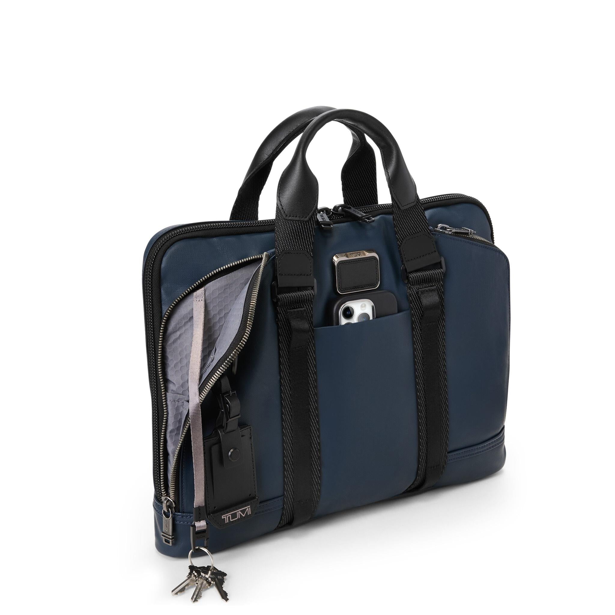 バッグ TUMI ALPHA BRAVO ANDREWS LEATHER BRIEF TUMI Alpha Bravo 'Andrews' Black / Brown Nylon Slim