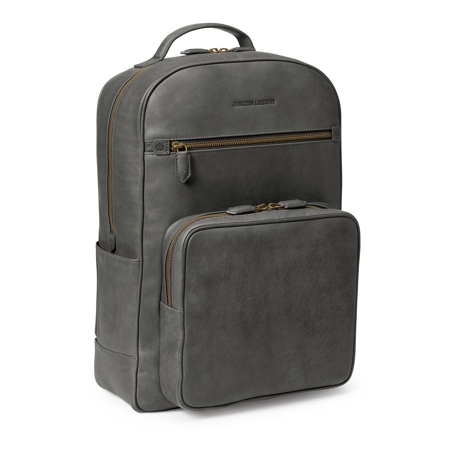 dark gray leather backpack VERA free as a compact crossbody or as a backpack by adjusting the strap Raven + Lily Addis Natural