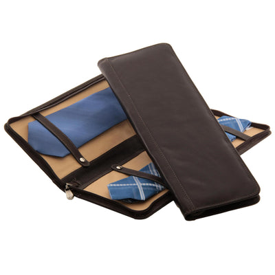 Piel Leather Zippered Tie Case With Snaps